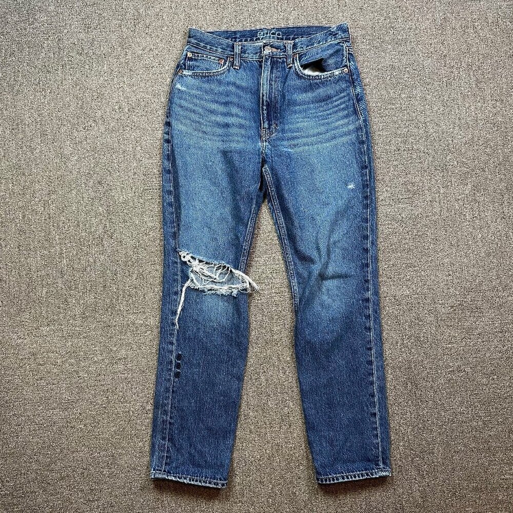 ÉTICA Denim Finn Slim Straight Wildwood Distressed Medium Wash Blue Jeans Sz 26